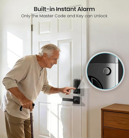 Veise VE07-L Fingerprint App Control Smart Locks with Heavy-Duty Zinc Alloy Handles, Keyless Entry for Front Door, Digital Electronic Touchscreen, Auto Lock, Waterproof, Easy Install, Matte Black