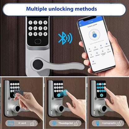 Keyless-Entry Fingerprint Smart Door Lock: LORVIBO Digital Electronic Lock with Code Passcode, Electric Door Knob, Biometric Door Handle, Perfect for Exterior/Interior/Entry/Bedroom Doors (Silver)