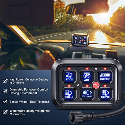 Nilight 6 Gang Switch Panel Relay System Automatic Dimmable | Universal Circuit Control with Fuse Wiring Harness ON-Off Blue Backlit LED Pod for Cars Trucks Boats ATV UTV SUV