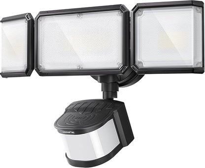LEPOWER-TEC Zero Blind Spots Outdoor Security Light with 240° & 100ft Dual PIR Motion Sensor, 7000LM Adjustable Flood Light Brightness for Garage Driveway, Dusk to Dawn, IP65, Easy Hardwired Install