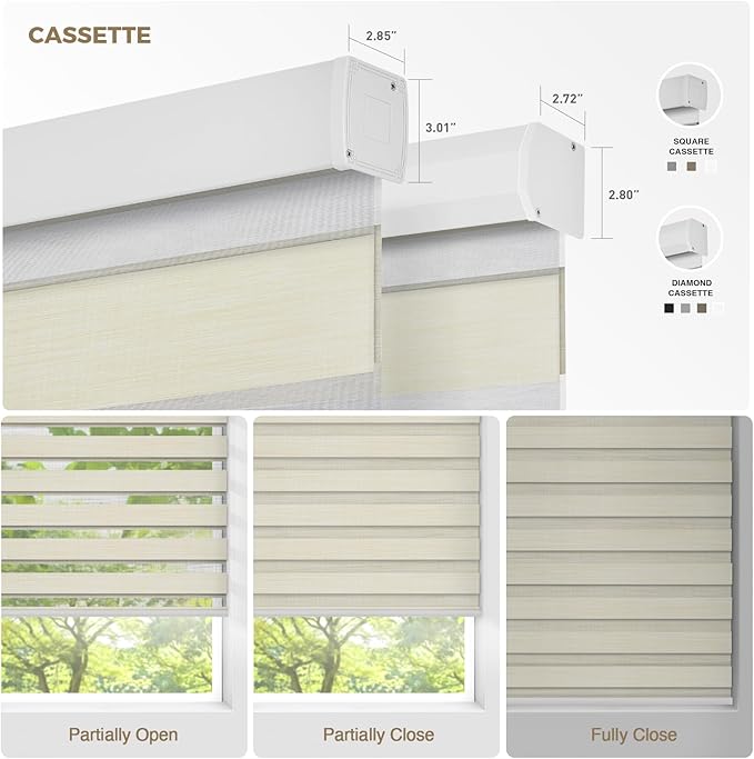 HeyBlinds Motorized Zebra Blinds with Remote, Smart Cordless Electric Zebra Shades for Indoor Windows Compatible with Alexa Google & Homekit, Custom Size (Flourish-Beige BO)