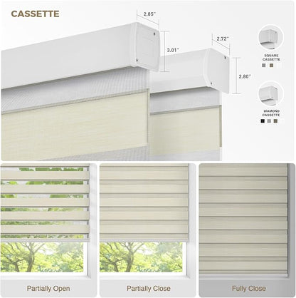 HeyBlinds Motorized Zebra Blinds with Remote, Smart Cordless Electric Zebra Shades for Indoor Windows Compatible with Alexa Google & Homekit, Custom Size (Flourish-Beige BO)