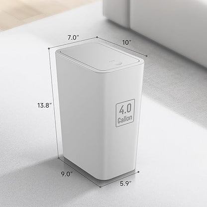 TIPGO Bathroom Trash Can with Lid, 4 Gallon / 15 Liter Small Garbage Can, Press Top Bin, Plastic Wastebasket with Pop-Up Lid for Bedroom, Living Room, Office (Grey)
