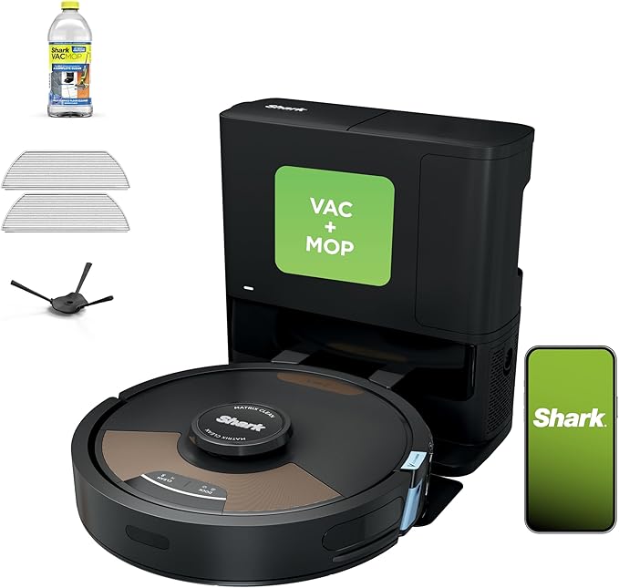 Shark Matrix Plus 2in1 Robot Vacuum & Mop with Sonic Mopping, Matrix Clean, Home Mapping, HEPA Bagless Self Empty Base, CleanEdge, for Pet Hair, Carpets and Hard Floors (Renewed)