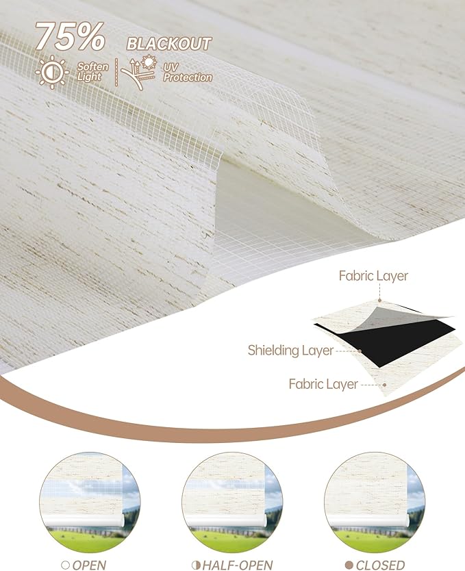 Kincmo Motorized Blinds with Remote, Motorized Zebra Shades Work with Apple Homekit,Alexa,Google Home, Customized Electric Blinds with Remote,App,Voice Control (75% Blackout Linen White)