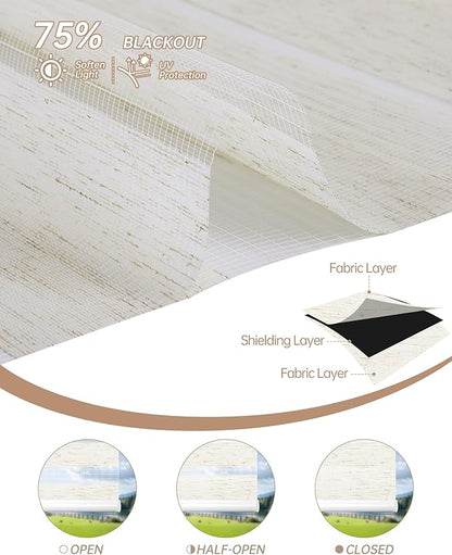 Kincmo Motorized Blinds with Remote, Motorized Zebra Shades Work with Apple Homekit,Alexa,Google Home, Customized Electric Blinds with Remote,App,Voice Control (75% Blackout Linen White)