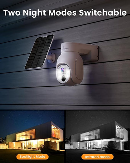 Security Cameras Wireless Outdoor, No Subscription, Solar-Powered, Home Security Cameras System with 360° Pan & Tilt, Auto Tracking, 2K Color Night Vision, 500G HDD Local Recording, 2.4G & 5G WiFi