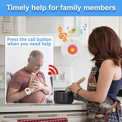 Caregiver Pager Alert Button for Seniors at Home Medical Alert That Calls Family for Home / Elderly / Patient / Disabled 3 Plugin Receiver + 4 Emergency Button for Elderly