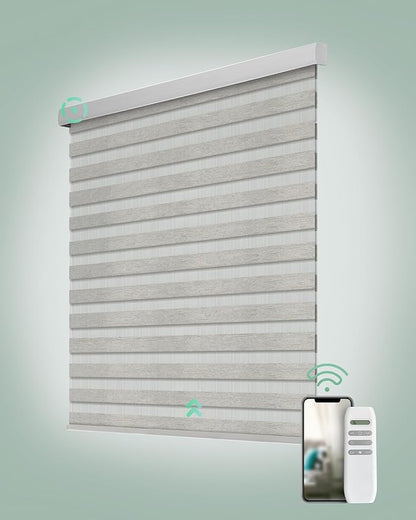 Yoolax Motorized Zebra Blinds, Remote Zebra Shades for Indoor Windows, Motorized Shades with Remote Light Control Horizontal Window Blinds Custom Size(70% Shading Warm Silver)