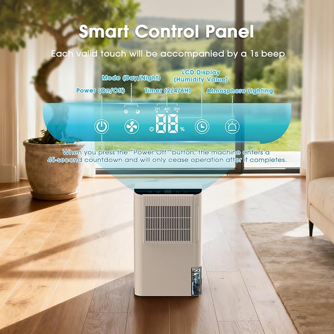 Dehumidifiers for Home, 2000 Sq.Ft Small Dehumidifier with 3.3ft Drain Hose, 2.5L Tank, Timer Sleep Mode, Portable Dehumidifier for Basement, Bedroom, Bathroom (Sweet White)