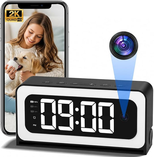 2K Alarm Clock with Camera for Home Security, 5G&2.4GHz WiFi Digital Clock Camera with Color Night Vision, AI Motion Detection, SD/Cloud Storage, Indoor Baby Pet Elderly Monitor
