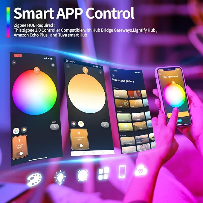 Pro Max ZigBee 3.0 LED Controller 5 in 1, Hub APP/Alexa Voice Control RGBWW RGBW RGB CCT COB LED Light Strip Color Changing,1%~100% Dimmable,Require ZigBee Hub Bridge