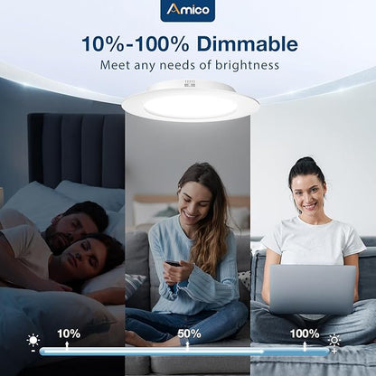 Amico 24 Pack 5/6 inch 5CCT LED Recessed Lighting, Dimmable, 12.5W=100W, 950LM, 2700K/3000K/4000K/5000K/6000K Selectable, Retrofit Can Lights with Baffle Trim, IC Rated - ETL & FCC, White