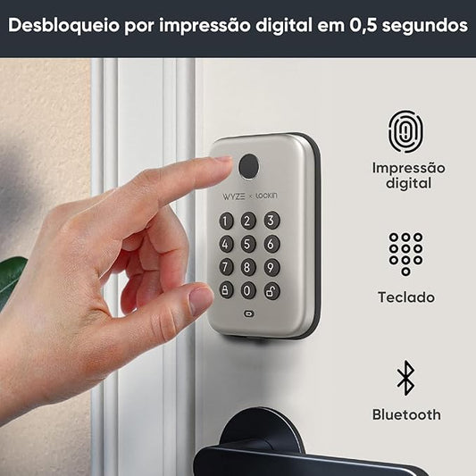 Wyze Auto-Lock Bolt, Fingerprint Unlock with Keypad, Electronic Entry Door Smart Deadbolt Lock, IPX5 Weatherproof, Easy Installation, Satin Nicke