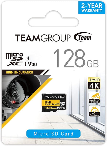 TEAMGROUP HIGH Endurance 128GB 5 Pack Micro SDXC UHS-I U3 V30 100MB/s Designed for Monitoring Stable Durable Long Lasting Flash Memory Card Security Camera 4K&Full HD Video Recording THUSDX128GIV3068