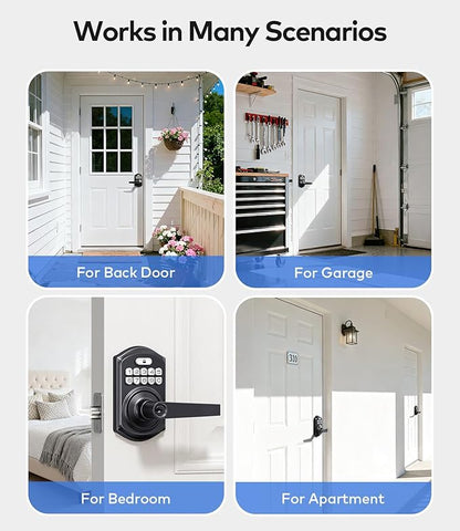 TEEHO TE019 Smart Keypad Door Lock with Handle, App Control, Keyless Entry Electronic Lock, Remote One-Time Codes, Auto Lock, Passage Mode, for Bedroom, Interior Door & Rental, Matte Black