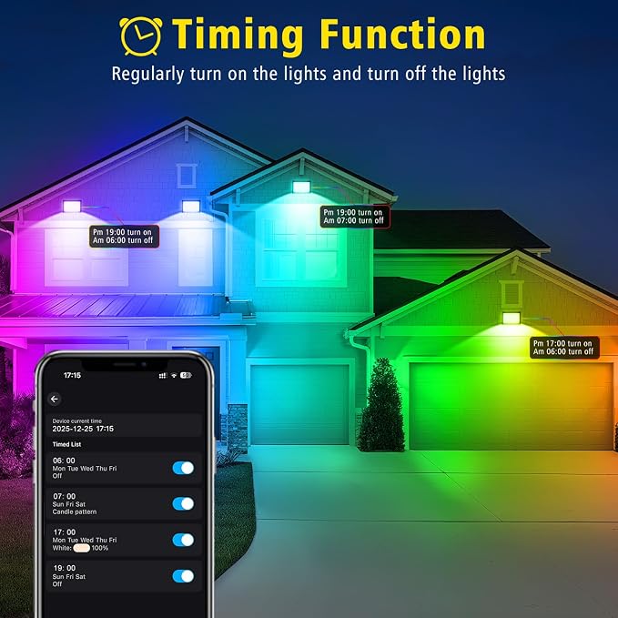 T-SUN LED Flood Lights Outdoor, 600W Equivalent Smart RGB Landscape Light | Color Changing Waterproof Floodlight with APP&Remote Control, 2700K & 16 Million Colors, Timing, Music Sync, IP66, US Plug