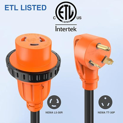 Nilight 30 Amp to 30 Amp RV Locking Adapter Cord ETL Listed TT-30P L5-30R
