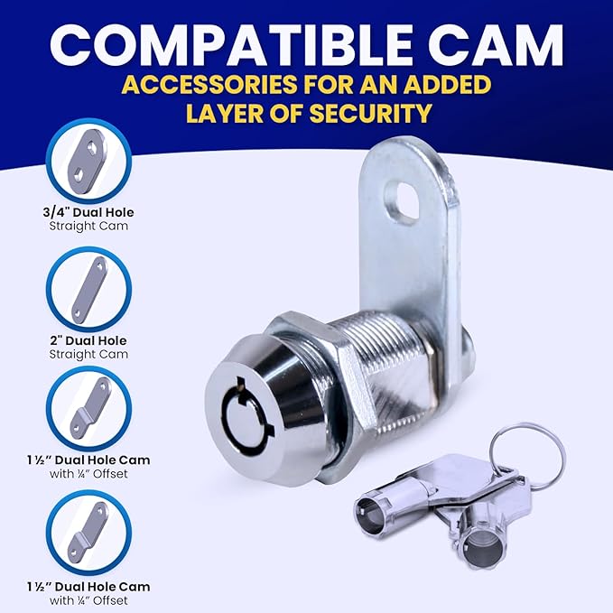 FJM Security MEI-2400AM-KD Tubular Cam Lock for Smart Home, Cabinet Locks Baby Proofing Solution, Door Lock & Drawer Lock for Home Improvement, with 7/8" Cylinder, Keyed Different, Chrome