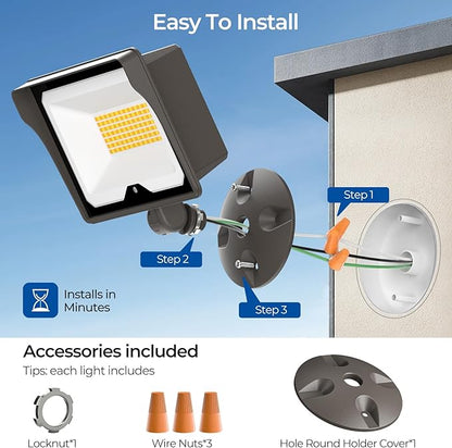 CINOTON 55W LED Flood Light 3CCT (3000K/4000K/5000K), 7700LM Dusk-to-Dawn Photocell Outdoor Security Lighting, 120V IP65 Aluminum Wall Pack for Porch/Barn, 180° Knuckle Mount, 2 Modes, ETL, 4 Pack