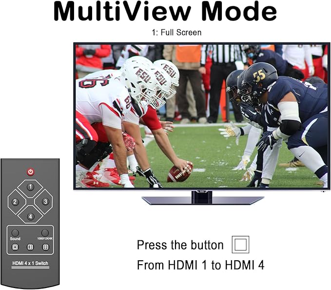 4K HDMI Multi Viewer (QuadView) with Remote – hdmi 4x1 Quad Multi-viewer,4 HDMI Inputs (Devices) &1 Output (Display), Up to 4K @30Hz, Seamless Switching