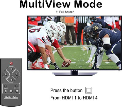 4K HDMI Multi Viewer (QuadView) with Remote – hdmi 4x1 Quad Multi-viewer,4 HDMI Inputs (Devices) &1 Output (Display), Up to 4K @30Hz, Seamless Switching