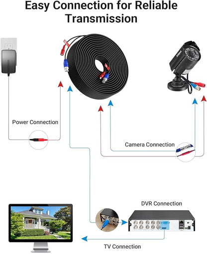Anlapus 4 Pack 100ft/30m All-in-One Video Power Cable, BNC Extension Surveillance Camera Cables for CCTV Security Camera DVR System, with BNC/RCA Connectors & 100pcs Cable Clips