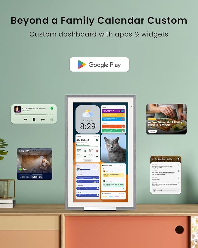 Apolosign 15.6-inch Digital Calendar, Smart Wall Planner with Calendar Sync, Chore Chart, Meal, Install Apps & Widget, Electronic Touchscreen Display for Family Schedules, Dual Mode, with Stand (Gray)