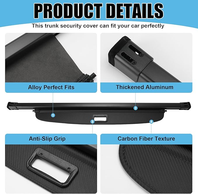 Retractable Cargo Cover Compatible with Hyundai Palisade 2026 Rear Cargo Security Trunk Cover, Storage Privacy Screen Car Trunk Luggage Cargo Shade Shield for 2026 Hyundai Palisade, Carbon Fiber
