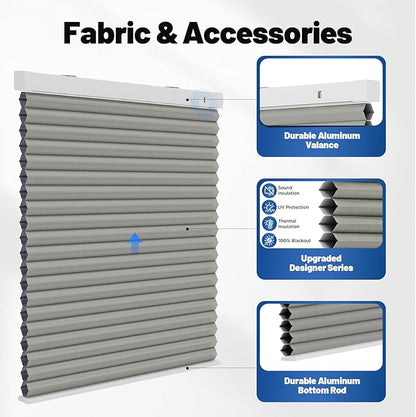 Motorized Cellular Shades with Remote, Blackout Smart Cellular Shades Compatible with Alexa, Cordless Honeycomb Window Blinds for Bedroom Home Office, Custom Size, Blackout Light Grey