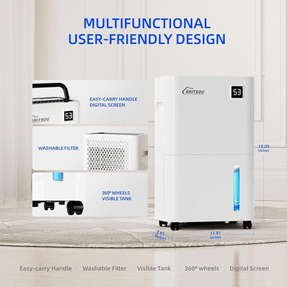 50 Pints Dehumidifier for Basement with Drain Hose - Quiet Smart Operation with 3 Modes, 24HR Timer - Ideal for Home Bedroom, Bathroom, Small to Large Rooms