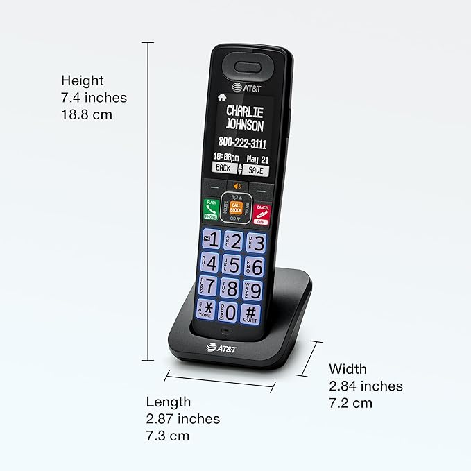 AT&T Cordless Phone, Landline Phones for Home with Smart Call Blocker, 2 Handsets Bluetooth Phone, Large Color Display, Big Buttons, Long Range, Digital Answering System: BL108-2 (Charcoal & Silver)
