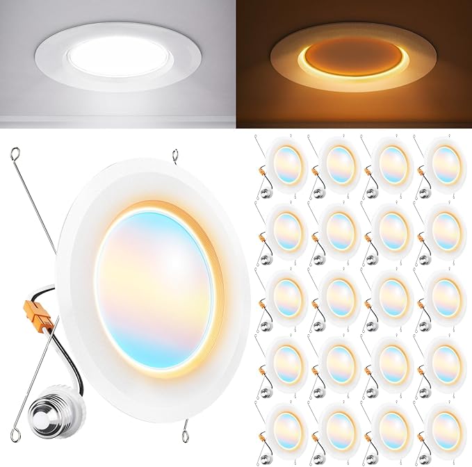 Sunco 20 Pack 6 Inch Recessed Light with Night Light, LED Can Lights Retrofit Lighting, 1000 LM, 12W, Selectable CCT 2700K/3000K/4000K/5000K/6000K, Dimmable, Damp Rated ETL