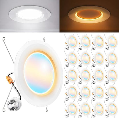 Sunco 20 Pack 6 Inch Recessed Light with Night Light, LED Can Lights Retrofit Lighting, 1000 LM, 12W, Selectable CCT 2700K/3000K/4000K/5000K/6000K, Dimmable, Damp Rated ETL