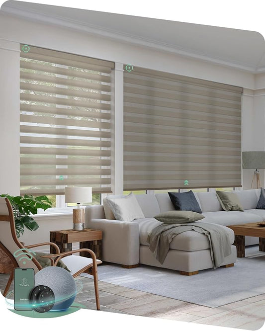 Yoolax Motorized Zebra Blinds Compatible with Alexa,Motorized Blinds with Remote Smart Automatic Custom Electric Window Blinds Cordless Indoor Light Filtering for Home Bedroom Kitchen (Sandy Yellow)