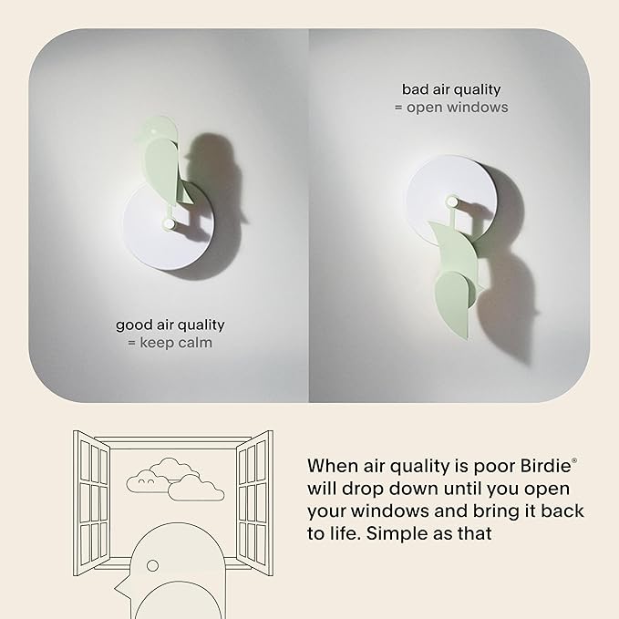 Birdie 2.0 - Design Indoor CO2 Monitor for House Burping - Air Quality Meter for Home & Office -Visual Air Quality Sensor for Fresh Air - Wall Mounted -Swiss Sensor Technology-Meadow, FullBirdie
