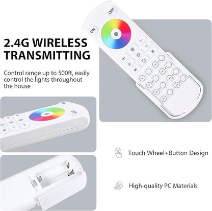 RC05RF RF Remoter, 8-Zone 2.4G Handheld Remote Control Work with RGBCCT RGBW CCT RGB LED Controller (WB5/LM052/LM053), 500ft Wireless Control / 4 Channel Group Control for Home LED Strip Lights