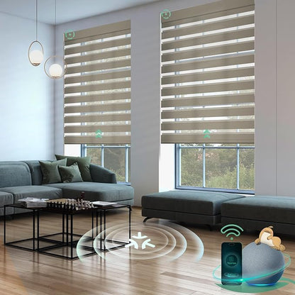 Yoolax Motorized Matter Zebra Blinds Compatible with Alexa, Google Home, Apple HomeKit, Light Filtering Smart Blinds, Privacy Light Control Horizontal Window Blind for Home (60% Shading Sandy Yellow)
