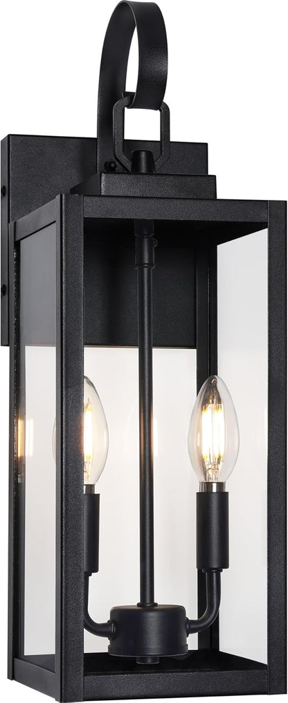 BesLowe 18" Outdoor Wall Light Fixture, 2-Light Large Exterior Lighting Fixture Wall Mount, Waterproof Porch Light Outdoor Wall Sconce Lantern, Outside Light for House Front Door Garage, Black