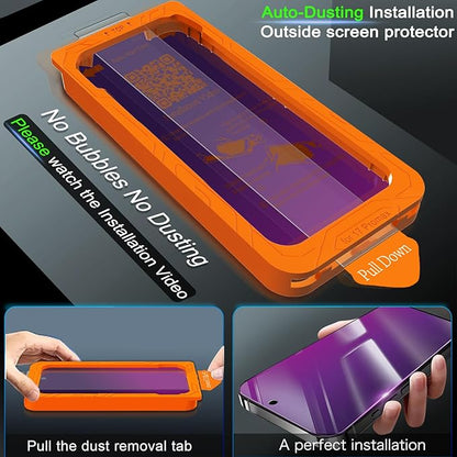 IMBZBK [Auto-Dust Removal] Colorful Privacy Screen Protector for iPhone 17 Pro [Private] Accessories, 3 Pack Anti Spy Anti-Blue Light Tempered Glass, Briliant Gradient Purple