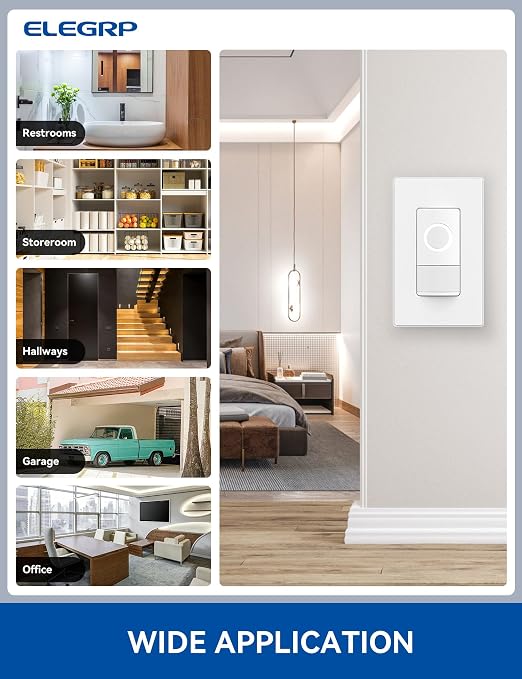 ELEGRP Smart Motion Sensor Switch, 2.4GHz Wi-Fi 3 Way Light Switch Compatible with Alexa & Google Assistant, APP Remote Control, Neutral Wire Required, UL Certified, No Hub Required (White, 2 Pack)