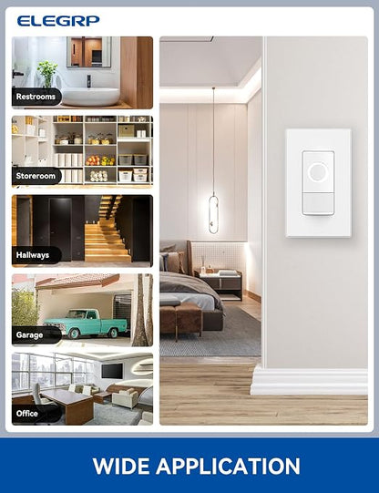 ELEGRP Smart Motion Sensor Switch, 2.4GHz Wi-Fi 3 Way Light Switch Compatible with Alexa & Google Assistant, APP Remote Control, Neutral Wire Required, UL Certified, No Hub Required (White, 4 Pack)