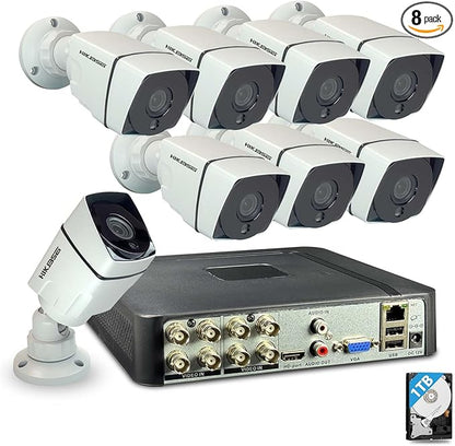 8CH Home Wired Security Camera System with 1TB Hard Drive, 8Channel 5MP H.265+ 5-in-1 DVR System, 8 x 1080p Metal Weatherproof Surveillance Wired Cams, 80ft Night Vision, Remote Access