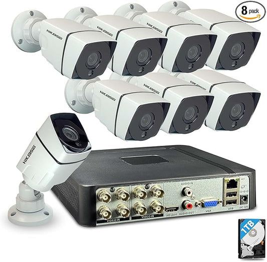 8CH Home Wired Security Camera System with 1TB Hard Drive, 8Channel 5MP H.265+ 5-in-1 DVR System, 8 x 1080p Metal Weatherproof Surveillance Wired Cams, 80ft Night Vision, Remote Access