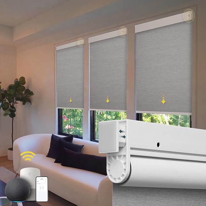 Motorized Blinds No Drill Automatic Blinds for Windows Cordless Roller Shades Electric Blinds with Remote Control Smart Blinds (Grey, 36.5 x 72)