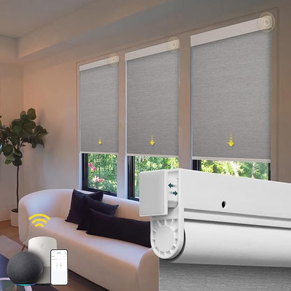 Motorized No Drill Automatic Blinds for Windows Cordless Roller Shades Electric Smart Blinds with Remote Control (Grey, 34.75 x 72)