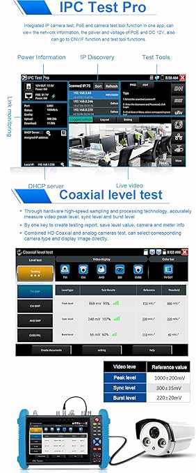CCTV Tester IPC-9800MOVTADHS 7'' IPS Touch Screen WiFi 4K H.265 HDMI Tester for 8MP CVI TVI AHD SDI CVBS Cameras, Support PTZ Control & Analog Testing