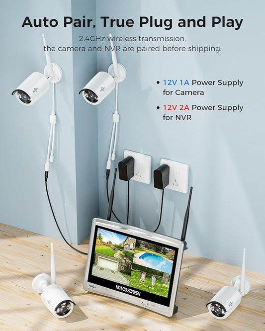 [16CH Expandable] Hiseeu Home Security System, 24/7 Recording 5MP Wired Plug-in Powered Outdoor Bullet Cameras, 2.4G/5G WiFi Pro, 4K NVR with 12" LCD Monitor, 3TB HDD, Night Vision, IP65