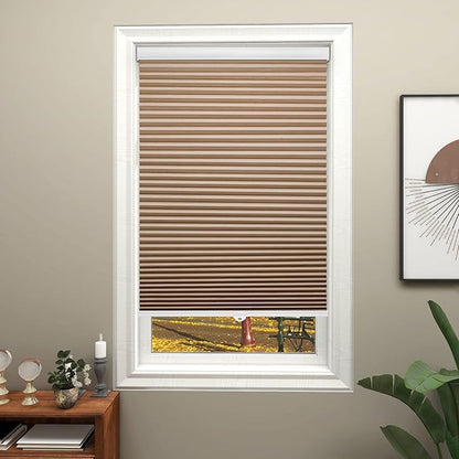 Changshade Cordless Blackout Cellular Shades for Indoor Windows, Custom Size Black Out Honeycomb Blinds Room Darkening Thermal Insulated 1.5" Cell Easy Install for Bedroom, Bathroom, Nursey, Brown