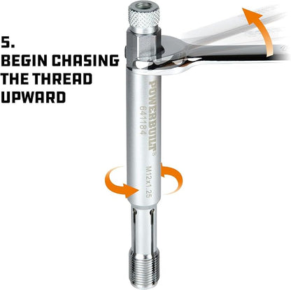 Powerbuilt 12mm Back Tap Spark Plug Thread Repair Tool, Straightening Tool, Motorcycle Spark Plugs, Repairs Damaged Threads, Collapsible Design - 641148